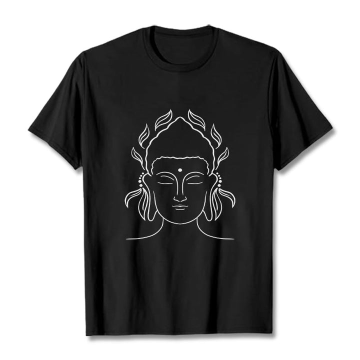 Buddha Stones Lässiges Buddha-Umriss-Lotusblütenmuster-T-Shirt - Schwarz - 2XL - image 1