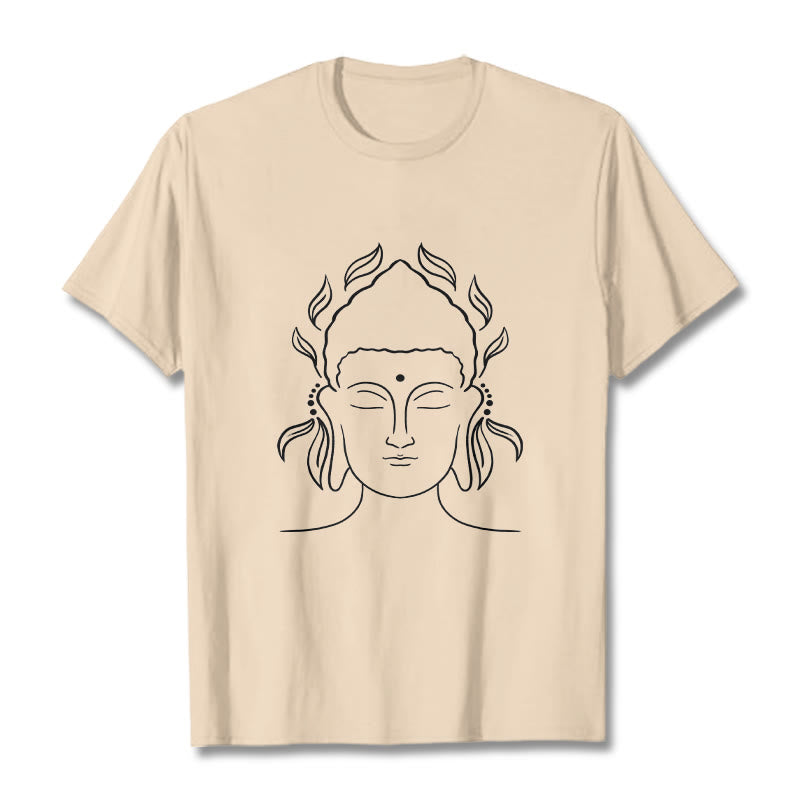 Buddha Stones Lässiges Buddha-Umriss-Lotusblütenmuster-T-Shirt - Bisque - 2XL - image 9