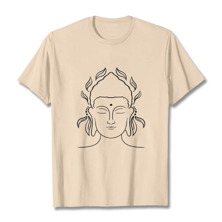 Buddha Stones Lässiges Buddha-Umriss-Lotusblütenmuster-T-Shirt - Bisque - 2XL - image 9