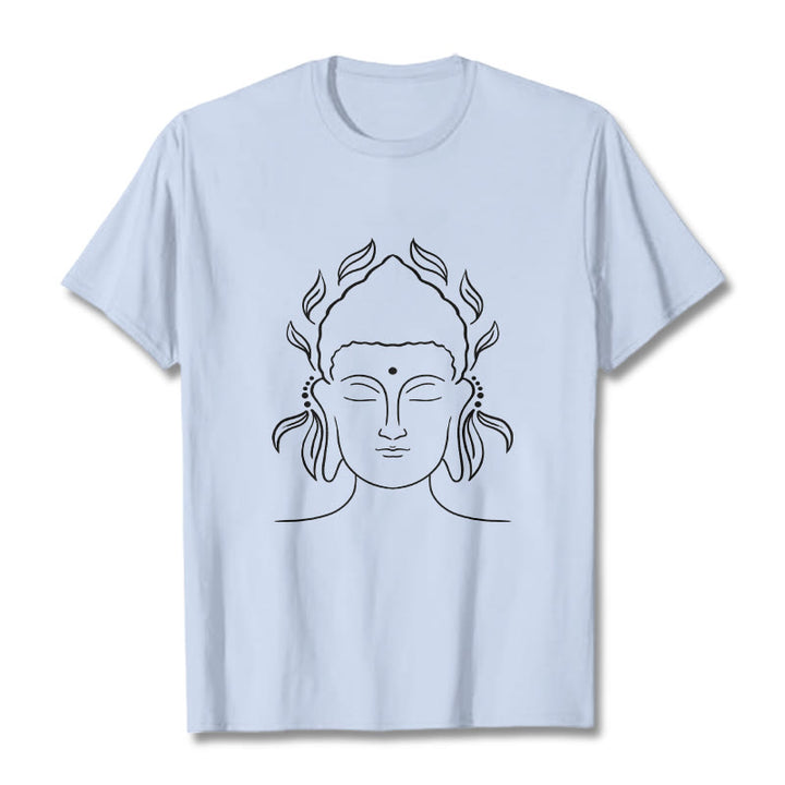 Buddha Stones Lässiges Buddha-Umriss-Lotusblütenmuster-T-Shirt - HellCyan - 2XL - image 19