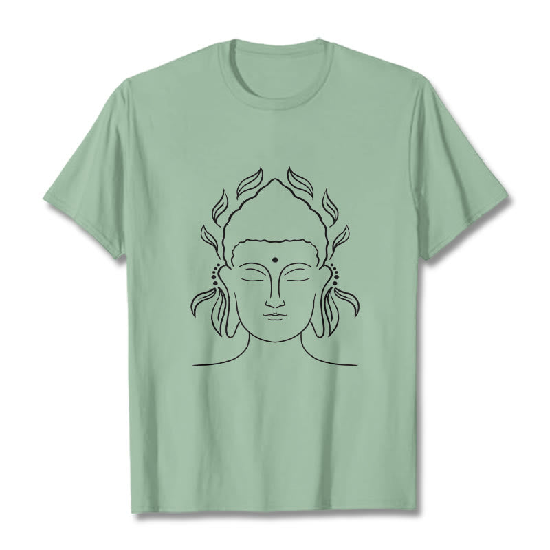 Buddha Stones Lässiges Buddha-Umriss-Lotusblütenmuster-T-Shirt - Blassgrün - 2XL - image 15