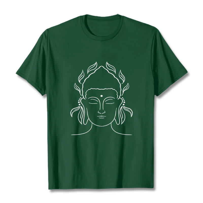 Buddha Stones Lässiges Buddha-Umriss-Lotusblütenmuster-T-Shirt - WaldGrün - 2XL - image 11