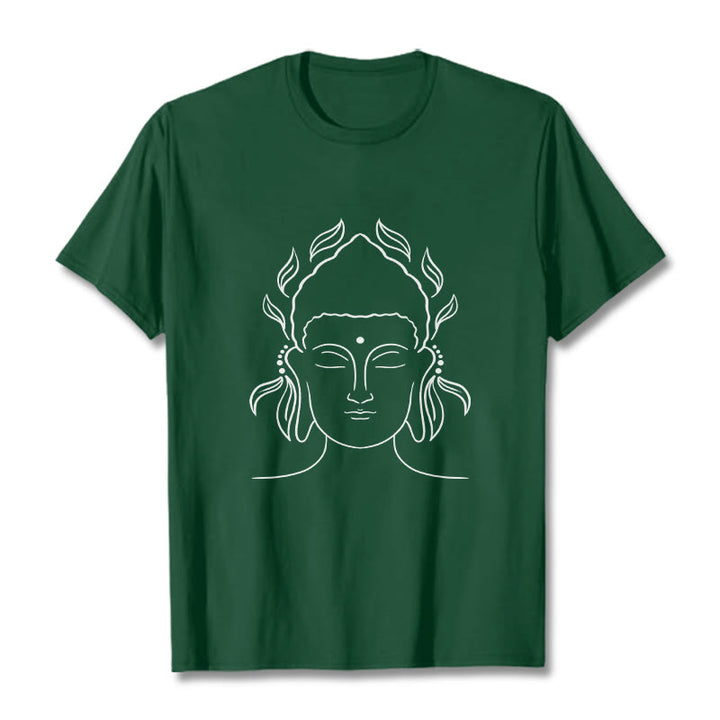 Buddha Stones Lässiges Buddha-Umriss-Lotusblütenmuster-T-Shirt - WaldGrün - 2XL - image 11