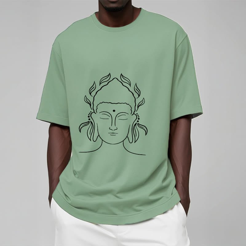Buddha Stones Lässiges Buddha-Umriss-Lotusblütenmuster-T-Shirt - image 16