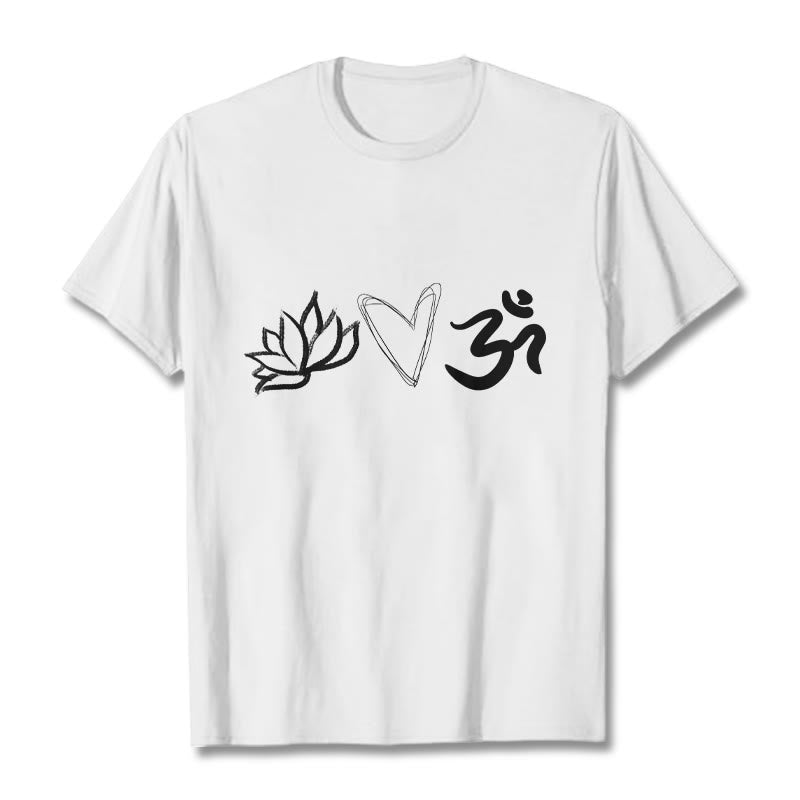Buddha Stones Casual Lotus Herz Muster Om Symbol Sanskrit Baumwolle T-Shirt - Weiß - 2XL - image 8