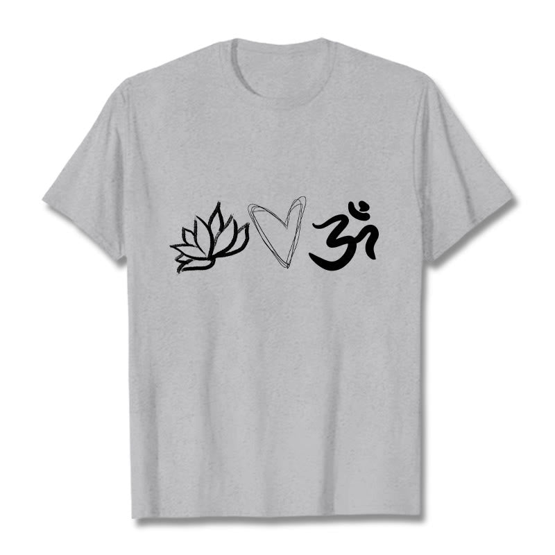 Buddha Stones Casual Lotus Herz Muster Om Symbol Sanskrit Baumwolle T-Shirt - Hellgrau - 2XL - image 20