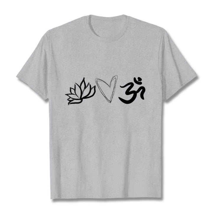 Buddha Stones Casual Lotus Herz Muster Om Symbol Sanskrit Baumwolle T-Shirt - Hellgrau - 2XL - image 20