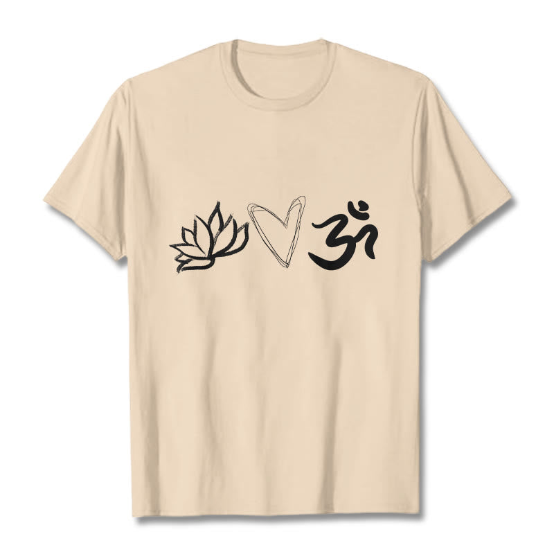 Buddha Stones Casual Lotus Herz Muster Om Symbol Sanskrit Baumwolle T-Shirt - Bisque - 2XL - image 11