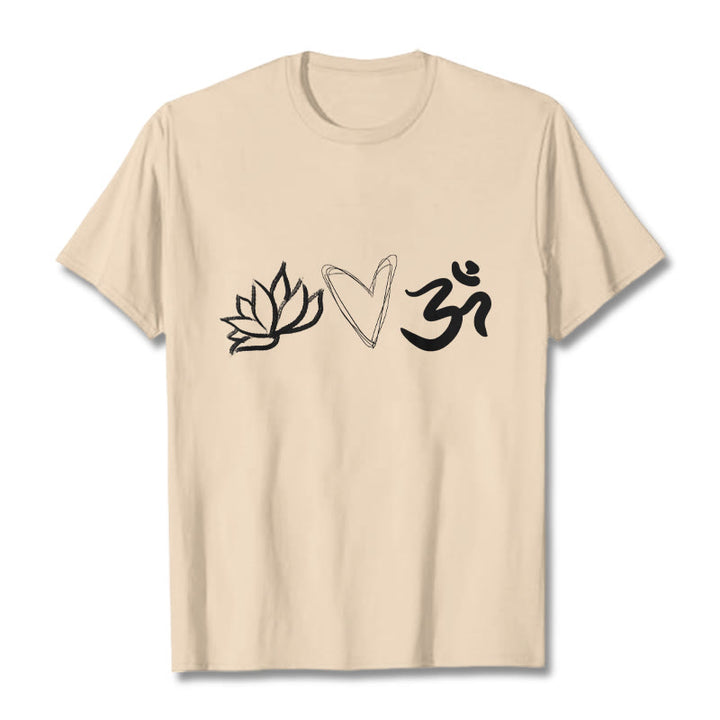 Buddha Stones Casual Lotus Herz Muster Om Symbol Sanskrit Baumwolle T-Shirt - Bisque - 2XL - image 11