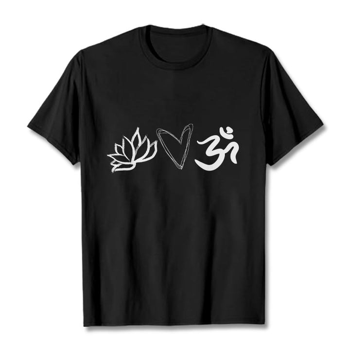 Buddha Stones Casual Lotus Herz Muster Om Symbol Sanskrit Baumwolle T-Shirt - Schwarz - 2XL - image 4