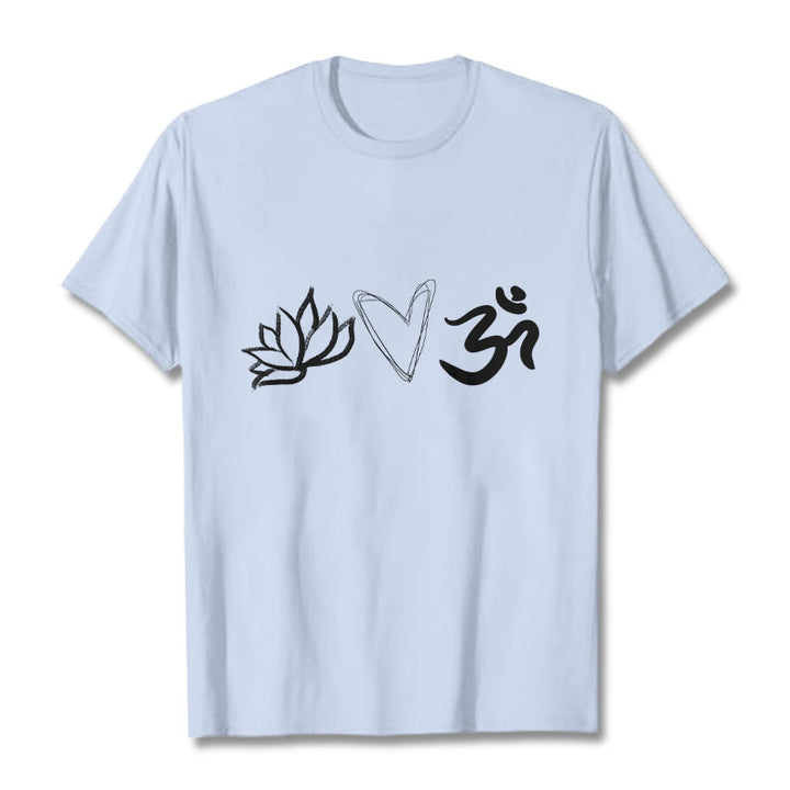 Buddha Stones Casual Lotus Herz Muster Om Symbol Sanskrit Baumwolle T-Shirt - HellCyan - 2XL - image 19