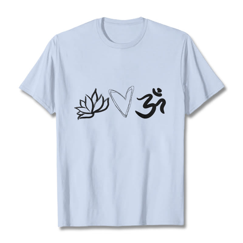 Buddha Stones Casual Lotus Herz Muster Om Symbol Sanskrit Baumwolle T-Shirt - HellCyan - 2XL - image 19