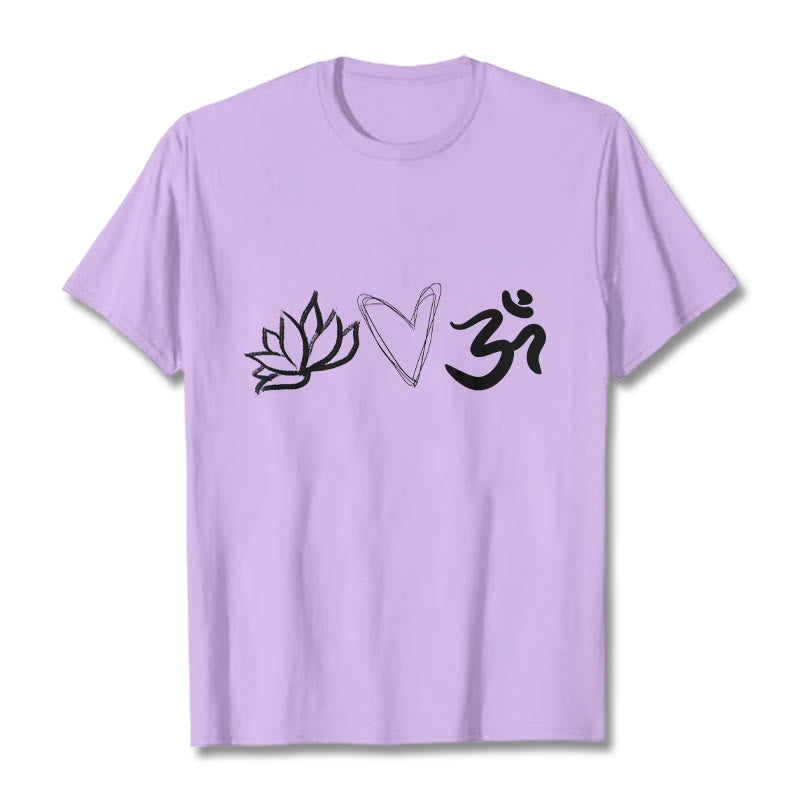 Buddha Stones Casual Lotus Herz Muster Om Symbol Sanskrit Baumwolle T-Shirt - Pflaume - 2XL - image 17