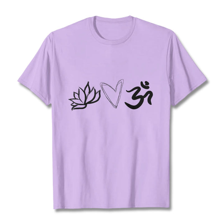 Buddha Stones Casual Lotus Herz Muster Om Symbol Sanskrit Baumwolle T-Shirt - Pflaume - 2XL - image 17