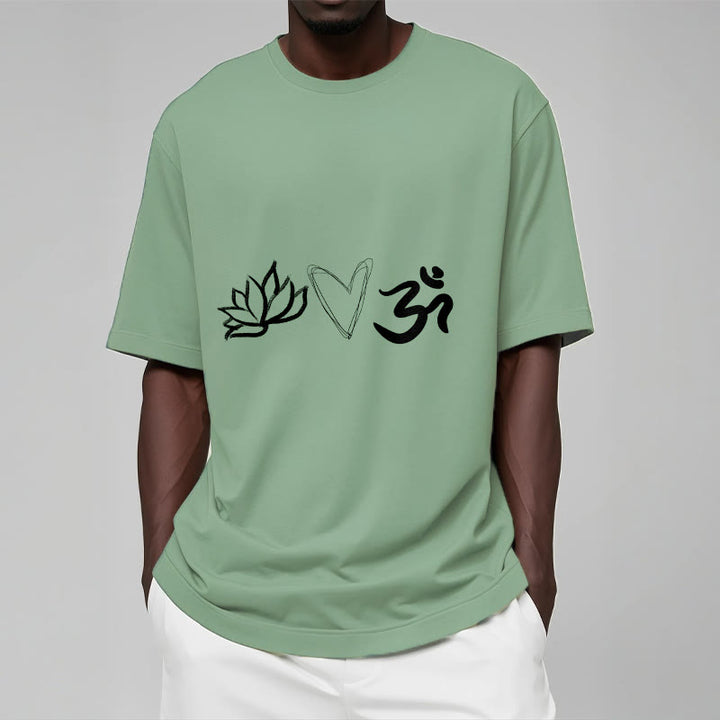 Buddha Stones Casual Lotus Herz Muster Om Symbol Sanskrit Baumwolle T-Shirt - image 16