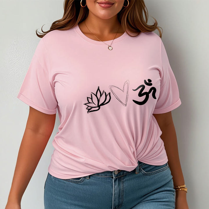 Buddha Stones Casual Lotus Herz Muster Om Symbol Sanskrit Baumwolle T-Shirt - image 14