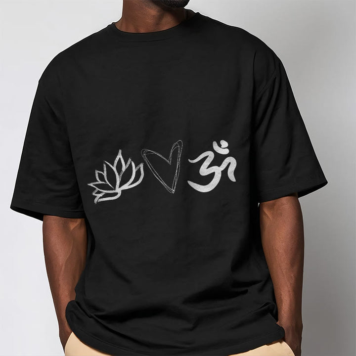 Buddha Stones Casual Lotus Herz Muster Om Symbol Sanskrit Baumwolle T-Shirt - image 5