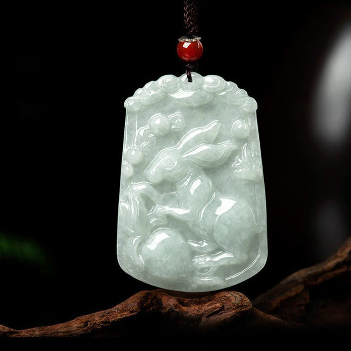 Buddha Stones, natürliche Jade, 12 chinesische Sternzeichen, Fülle, Amulett-Anhänger-Halskette - Kaninchen - image 16