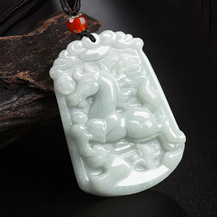 Buddha Stones, natürliche Jade, 12 chinesische Sternzeichen, Fülle, Amulett-Anhänger-Halskette - Pferd - image 7