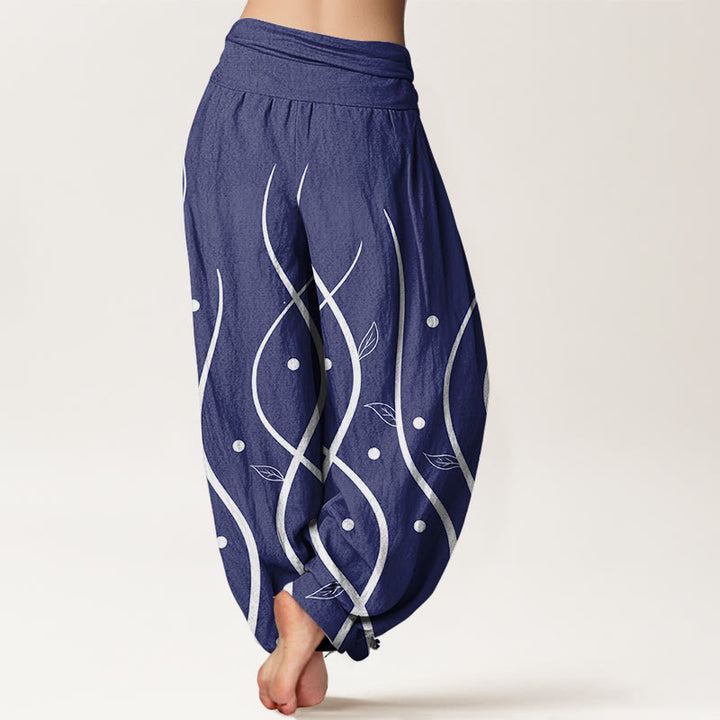Buddha Stones Lässige, minimalistische Haremshose mit Weinblattmuster für Damen, elastische Taille - image 10