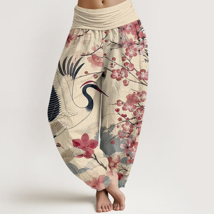 Buddha Stones Lässige Haremshose mit Kranich-Kirschblüten-Designmuster für Damen, elastische Taille - PapayaPeitsche - US22, UK/AU26,EU54 (6XL) - image 8
