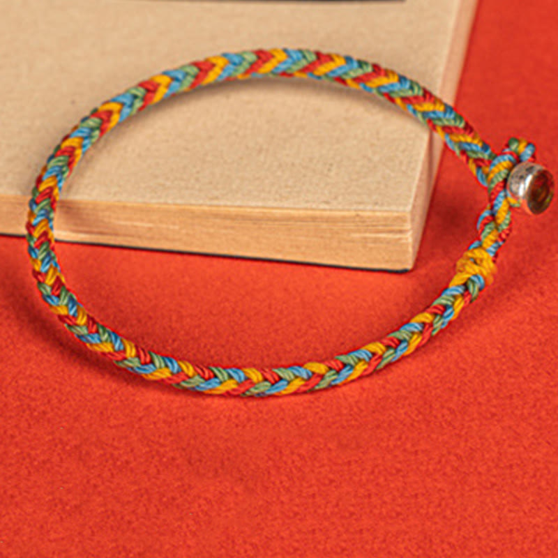 Buddha Stones 925 Sterling Silber Achtfädiger Friedensknoten Buntes Seil Glück Geflochtenes Armband - image 4