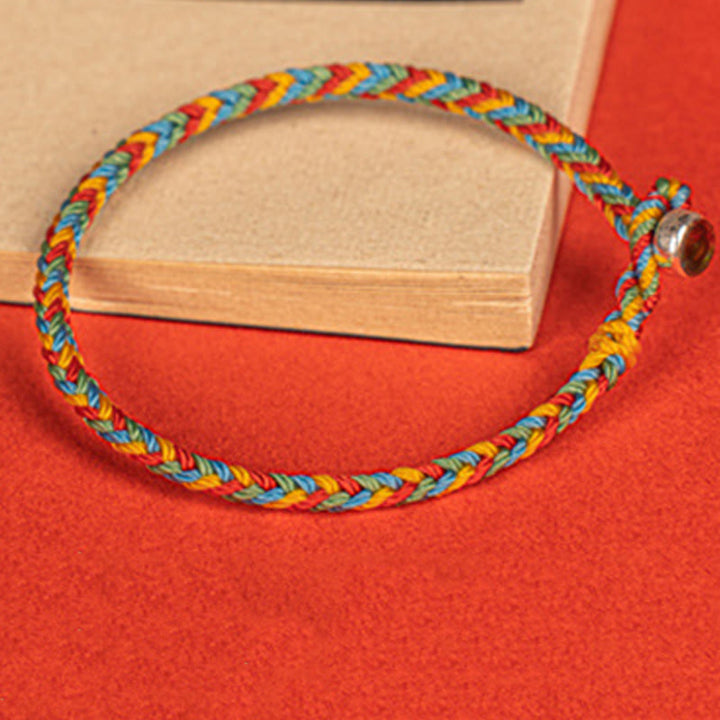 Buddha Stones 925 Sterling Silber Achtfädiger Friedensknoten Buntes Seil Glück Geflochtenes Armband - image 4