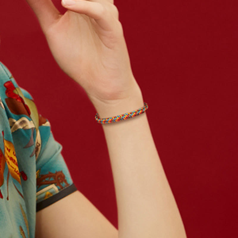 Buddha Stones 925 Sterling Silber Achtfädiger Friedensknoten Buntes Seil Glück Geflochtenes Armband - image 11