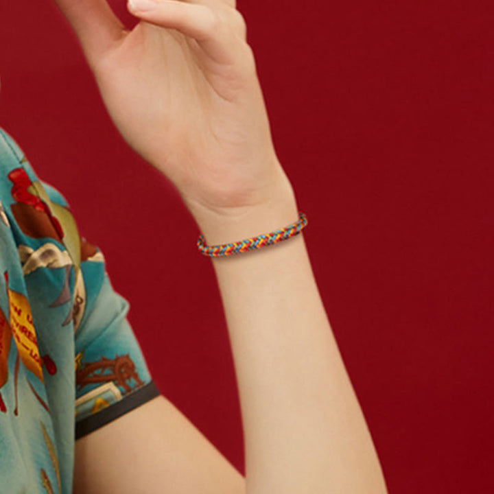 Buddha Stones 925 Sterling Silber Achtfädiger Friedensknoten Buntes Seil Glück Geflochtenes Armband - image 11