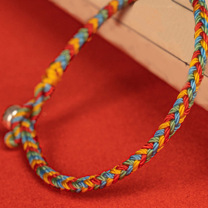 Buddha Stones 925 Sterling Silber Achtfädiger Friedensknoten Buntes Seil Glück Geflochtenes Armband - image 9