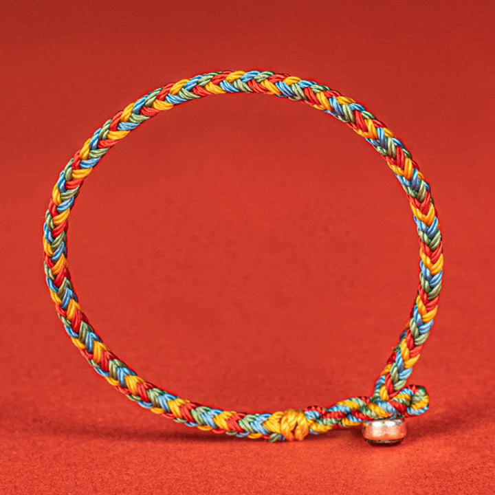 Buddha Stones 925 Sterling Silber Achtfädiger Friedensknoten Buntes Seil Glück Geflochtenes Armband - image 3