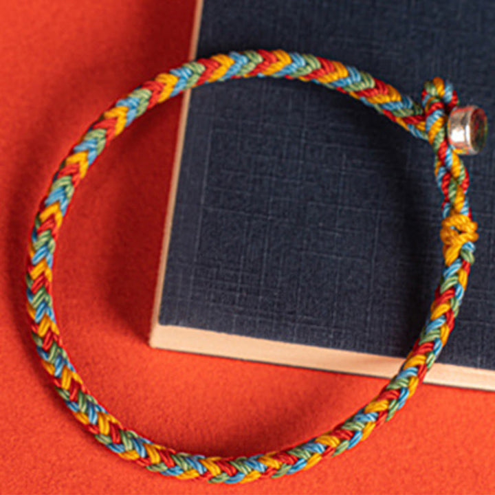 Buddha Stones 925 Sterling Silber Achtfädiger Friedensknoten Buntes Seil Glück Geflochtenes Armband - image 5