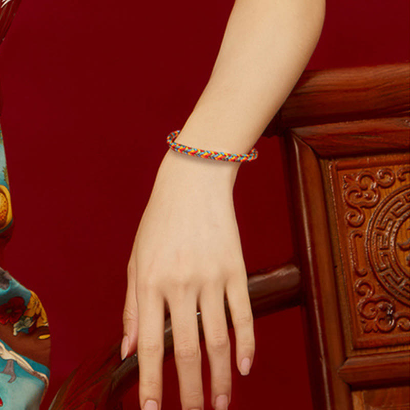 Buddha Stones 925 Sterling Silber Achtfädiger Friedensknoten Buntes Seil Glück Geflochtenes Armband - image 12