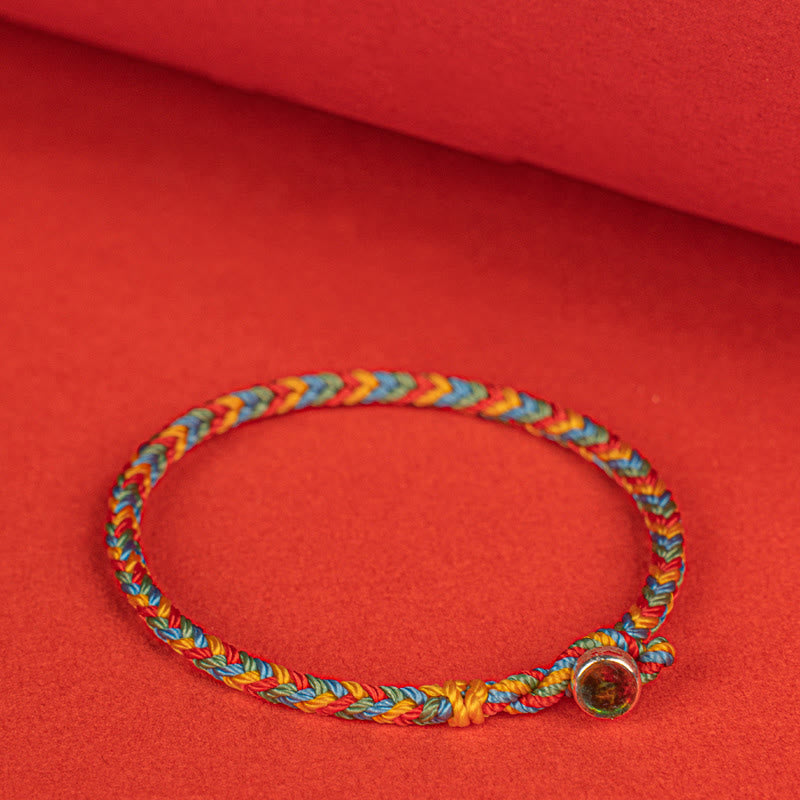 Buddha Stones 925 Sterling Silber Achtfädiger Friedensknoten Buntes Seil Glück Geflochtenes Armband - image 2