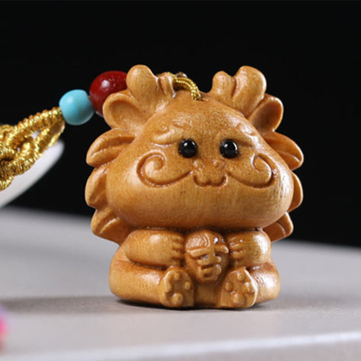 Buddha Stones, Sandelholz, 12 chinesische Sternzeichen, Segen, bunte Quaste, Zubehör, Schlüsselanhänger - Drachen - image 1
