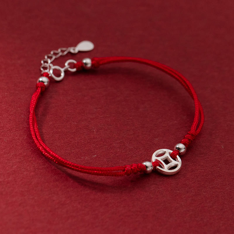 Buddha Stones 925 Sterling Silber Hohlkupfermünze Glücksschnur Armband - image 1