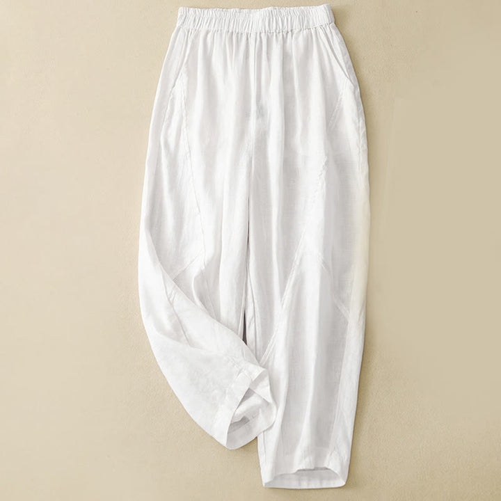 Buddha Stones Lässige, schlichte, kurze Hose für Damen, Haremshose aus Baumwolle und Leinen mit Taschen - Weiß - US8-10, UK/AU12-14,EU40-42 (2XL) - image 6