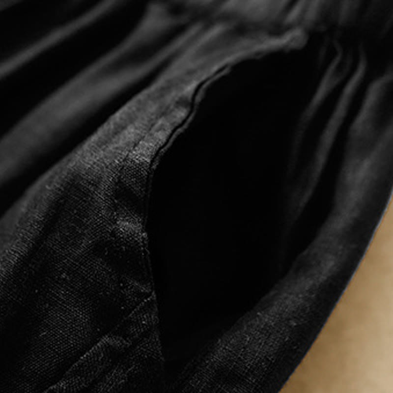 Buddha Stones Lässige, schlichte, kurze Hose für Damen, Haremshose aus Baumwolle und Leinen mit Taschen - image 13