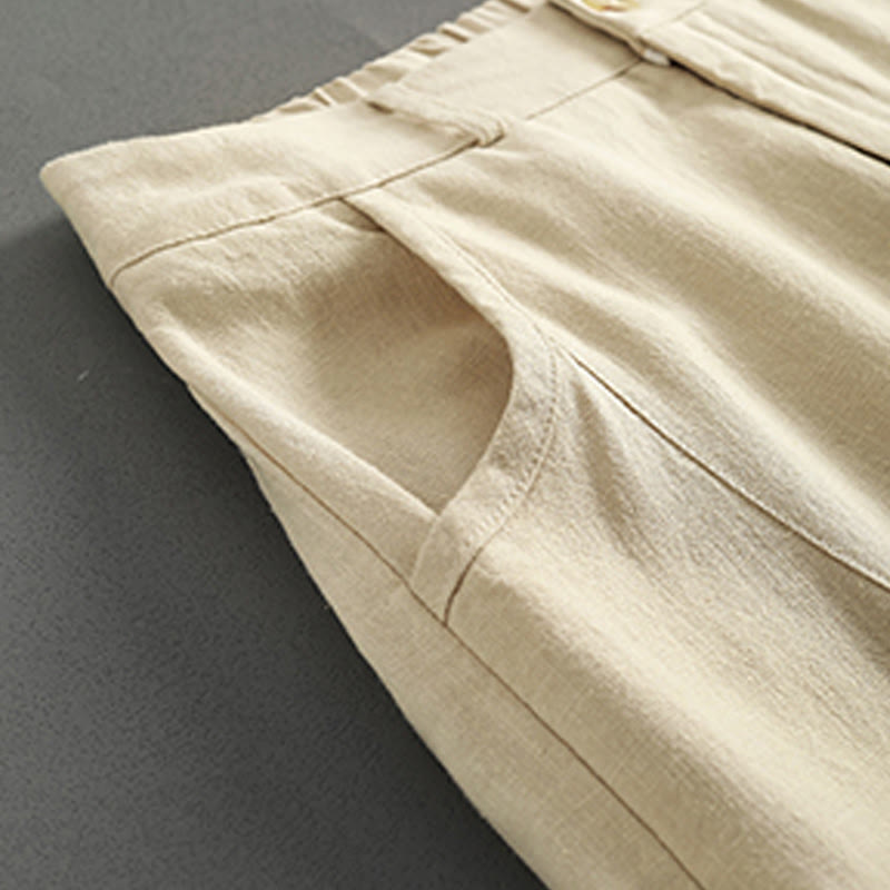 Buddha Stones Pure Color Buttons Damen Leinenhose mit Taschen - image 11