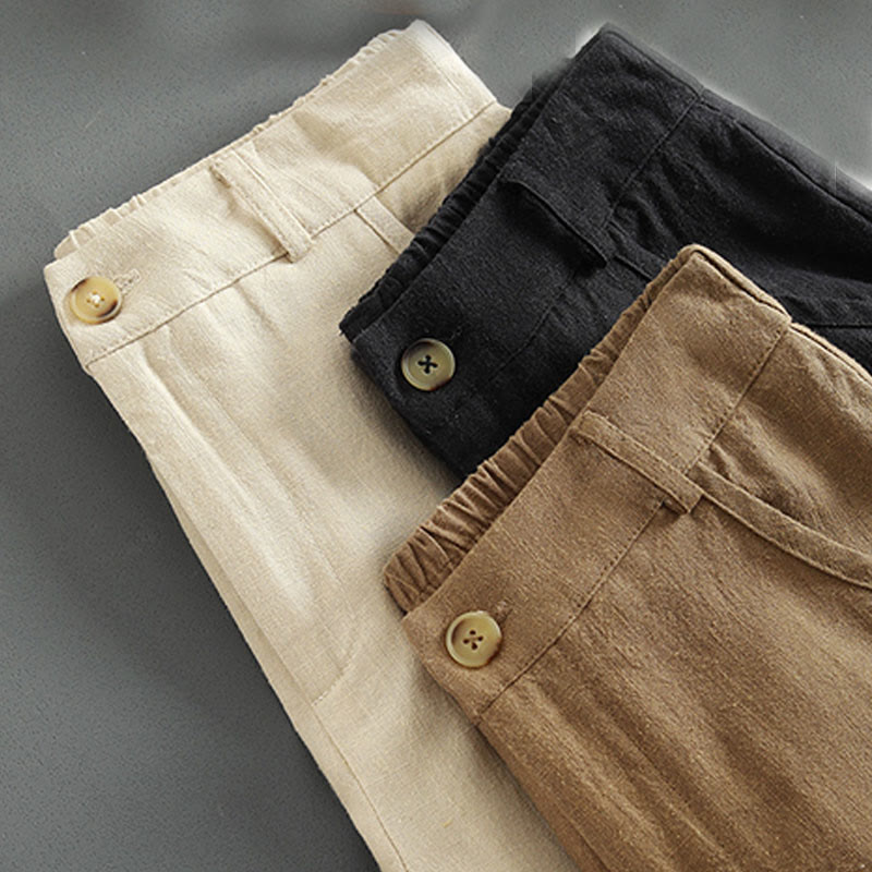 Buddha Stones Pure Color Buttons Damen Leinenhose mit Taschen - image 16