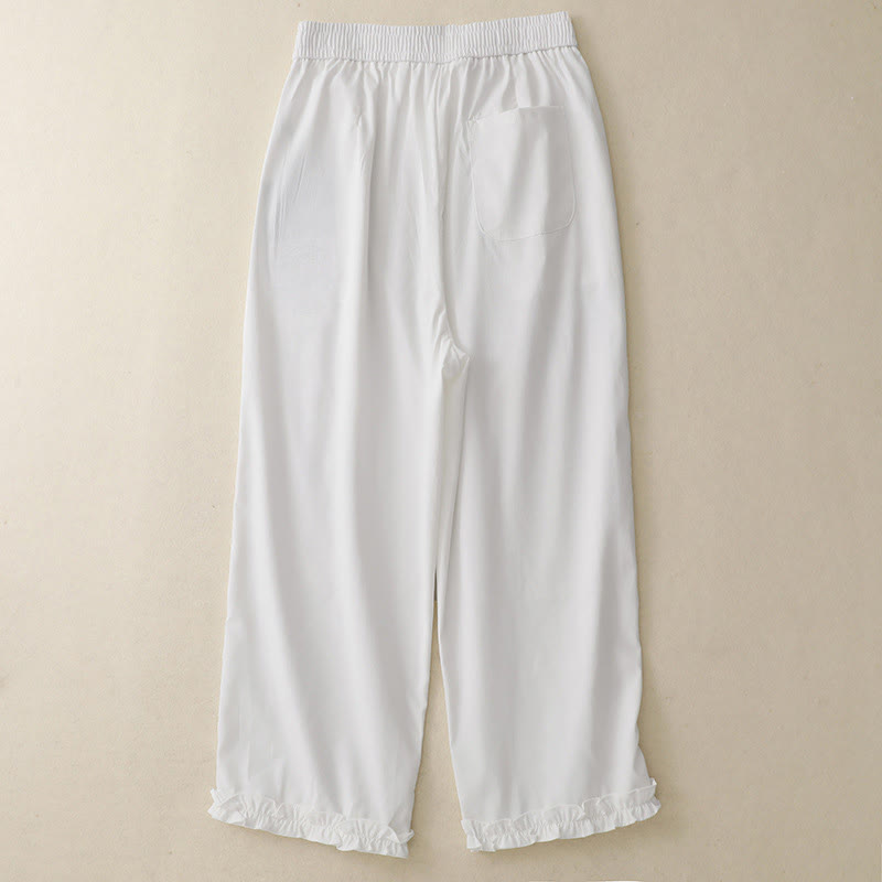 Buddha Stones Sommer-Knopf-Rüschen-Knöchellange Damenhose mit Taschen - image 6
