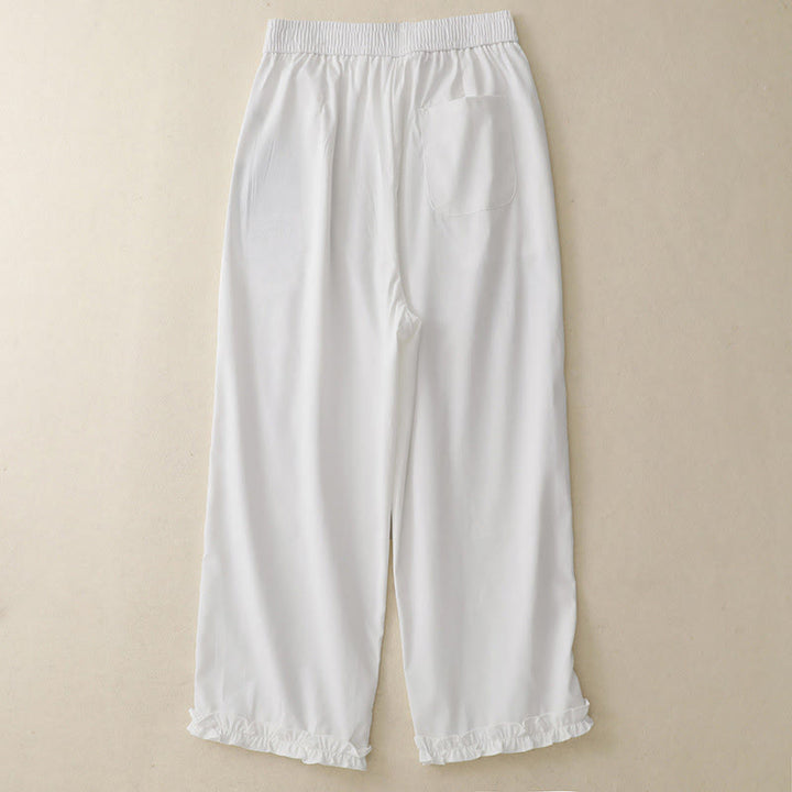 Buddha Stones Sommer-Knopf-Rüschen-Knöchellange Damenhose mit Taschen - image 6