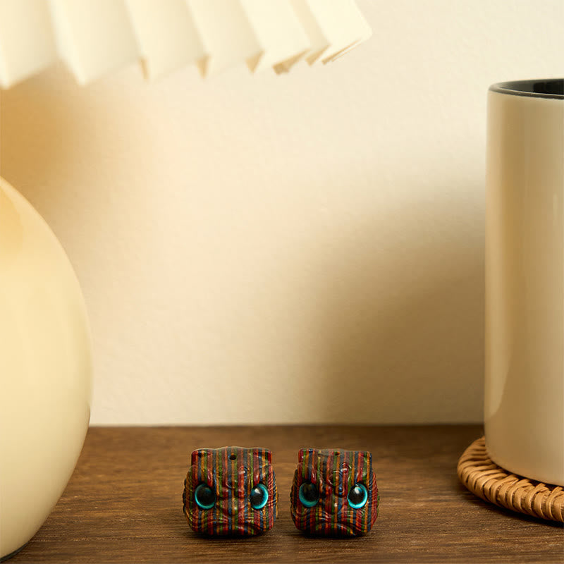 Buddha Stones, 2 Stück, Mini-Regenbogen-Eukalyptus, tanzender Löwe, geschnitzte Balance-Dekoration