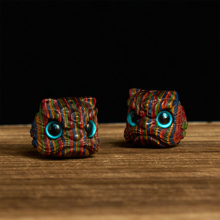 Buddha Stones, 2 Stück, Mini-Regenbogen-Eukalyptus, tanzender Löwe, geschnitzte Balance-Dekoration