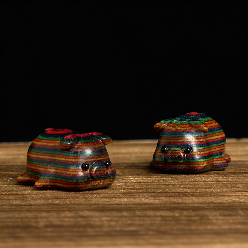 Buddha Stones 2Pcs Mini Regenbogen Eukalyptus Schwein Geschnitzt Positive Dekoration - image 2