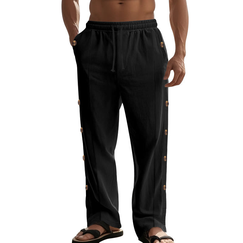 Buddha Stones Einfarbige Herren-Baumwollhose mit seitlichen Knöpfen und Taschen - image 19
