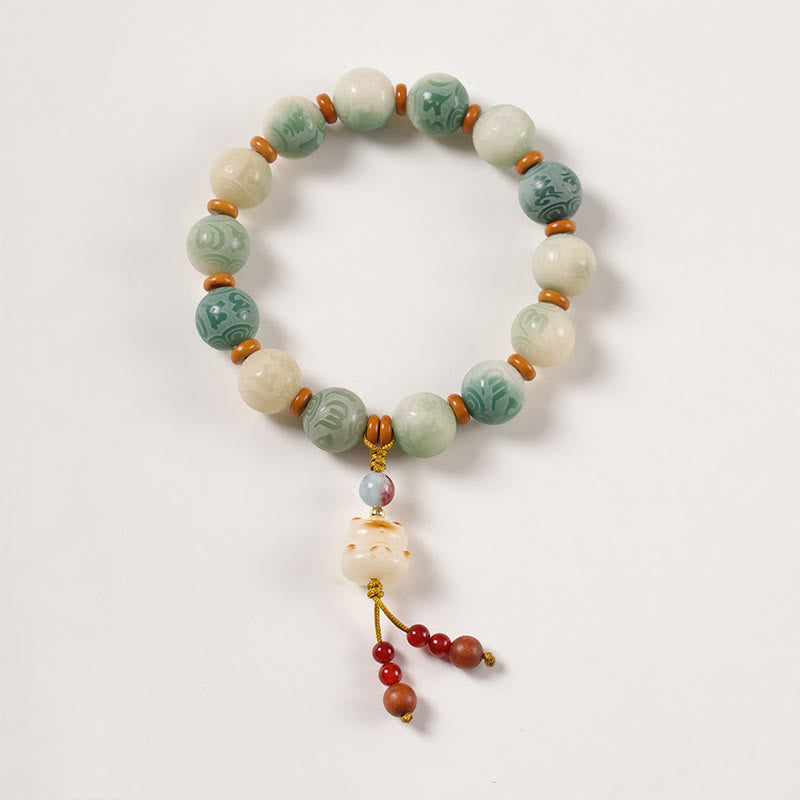 Buddha Stones, Farbverlauf, Bodhi-Samen, Om Mani Padme Hum, geschnitztes Zakiram-Friedensarmband - Bodhi-Samen und Katze (Handgelenkumfang: 15–16 cm) - image 6