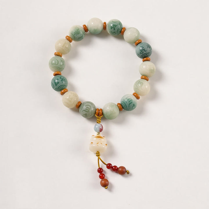 Buddha Stones, Farbverlauf, Bodhi-Samen, Om Mani Padme Hum, geschnitztes Zakiram-Friedensarmband - Bodhi-Samen und Katze (Handgelenkumfang: 15–16 cm) - image 6