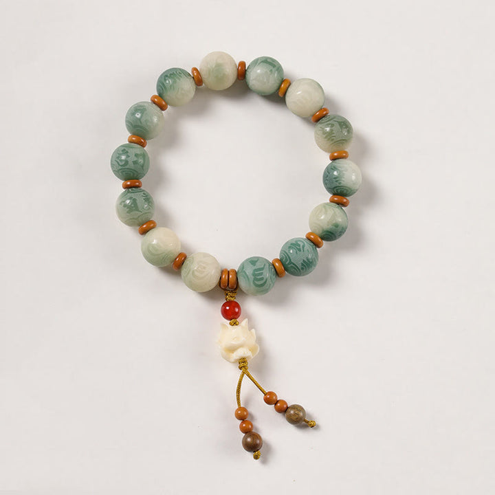 Buddha Stones, Farbverlauf, Bodhi-Samen, Om Mani Padme Hum, geschnitztes Zakiram-Friedensarmband - Bodhi-Samen und neunschwänziger Fuchs (Handgelenkumfang: 15–16 cm) - image 10