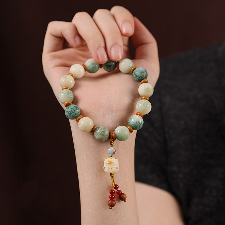 Buddha Stones, Farbverlauf, Bodhi-Samen, Om Mani Padme Hum, geschnitztes Zakiram-Friedensarmband - image 9